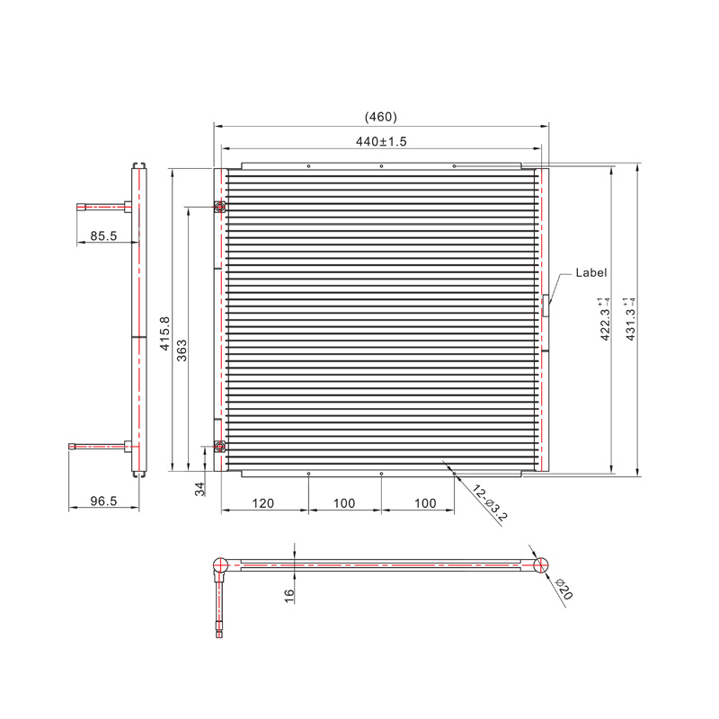 SC-1200 460*431.3 มม.ไมโครช่องหลอดคอนเดนเซอร์คอยล์แลกเปลี่ยนความร้อนสำหรับ Cooler